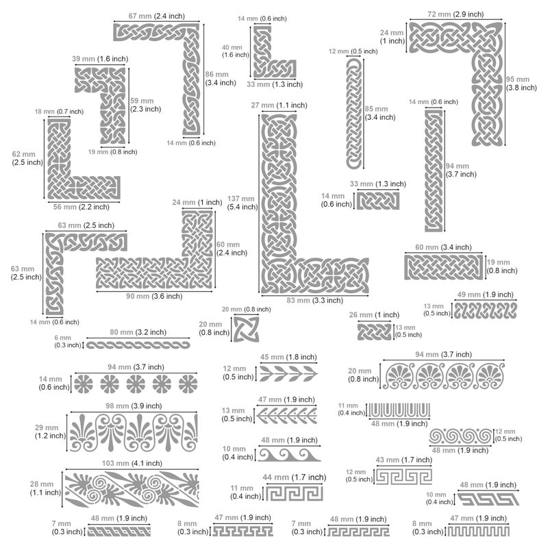 Aleks Melnyk No.36 Small Border Stencils for Bullet Journaling, Greek Key, Celtic Knot, Ornate Viking, Metal Stencils for Engraving, Pyrography, Wood Burning - Image 3
